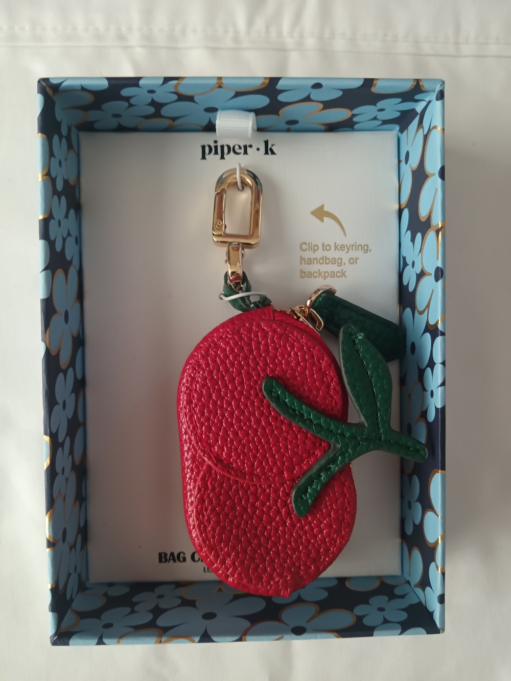Piper Red Leather Cherry with Green Leaf Bag Charm